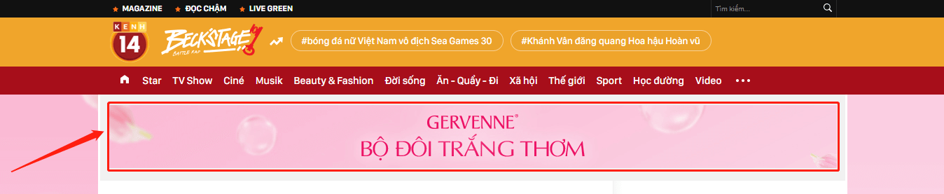 Banner quảng cáo sữa tắm trên website Kenh14