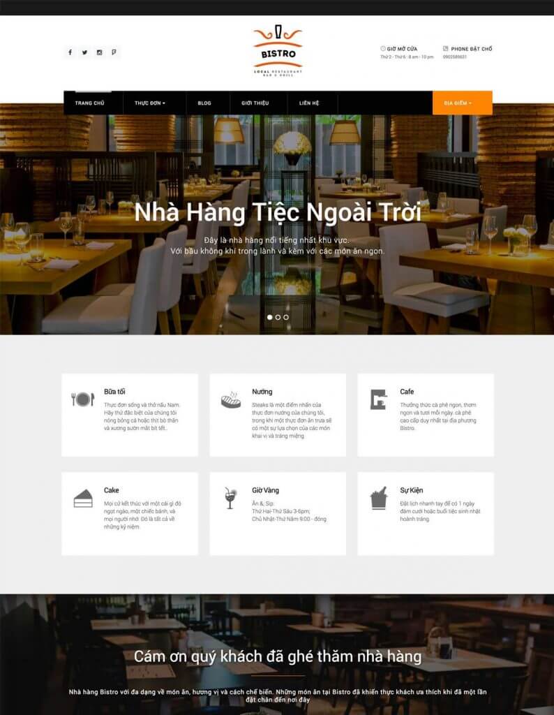 Thiết kế web hiện đại, sang trọng phù hợp với những nhà hàng cao cấp