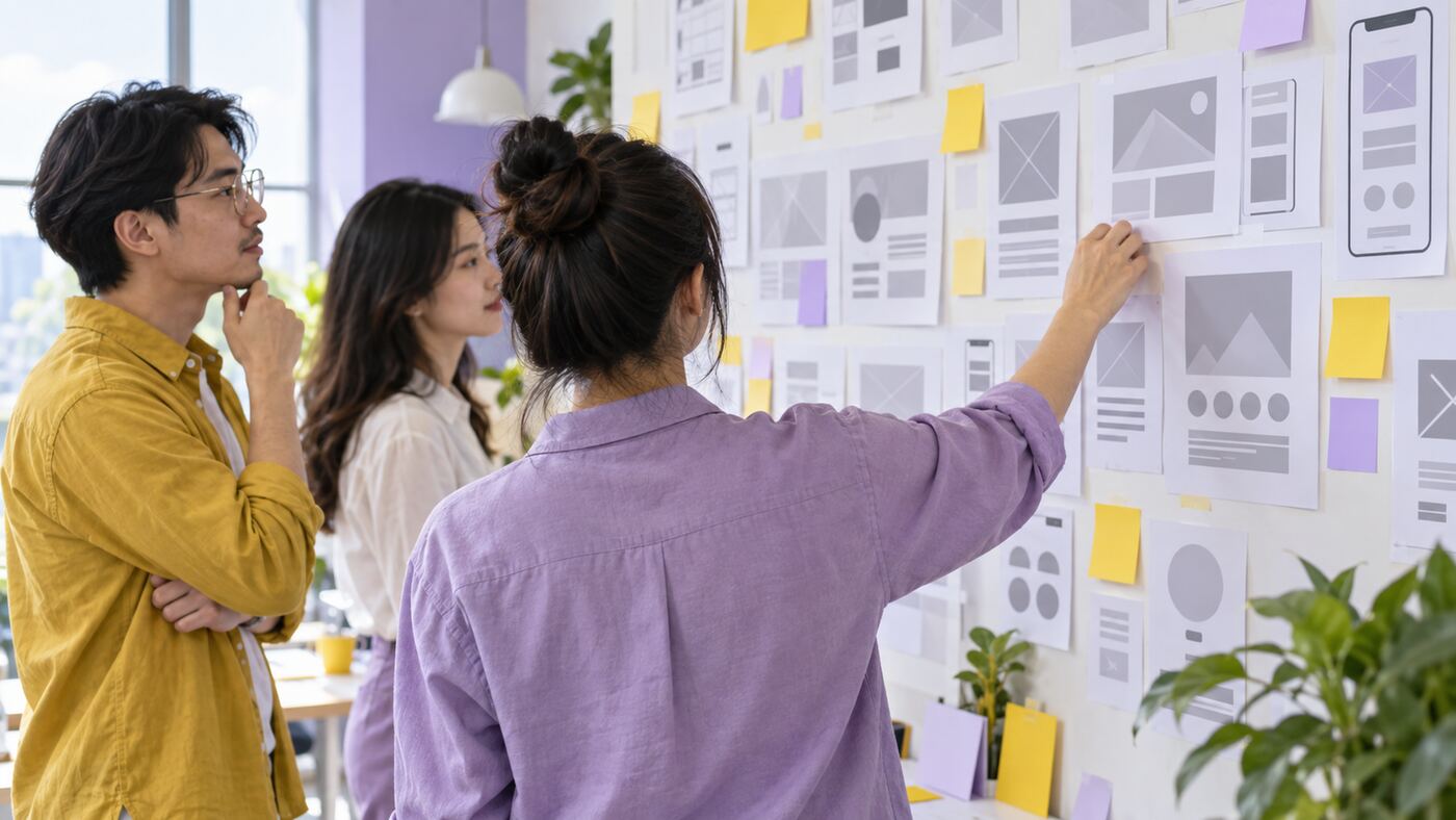Góc làm việc minh họa chủ đề công ty thiết kế website chuẩn UX UI