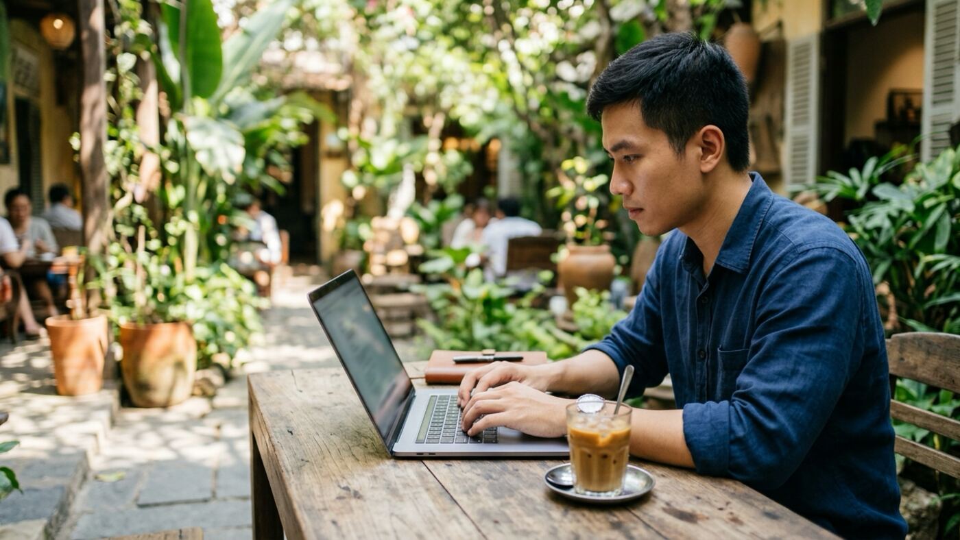Biên tập viên công nghệ ngồi cà phê tìm hiểu MCP server là gì